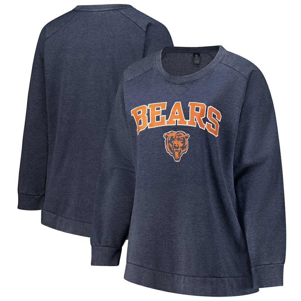 Chicago Bears Profile Women's Plus Size Acid Wash Raglan Sweatshirt Navy - NFL