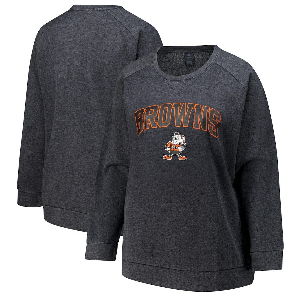 Cleveland Browns Profile Women's Plus Size Acid Wash Raglan Sweatshirt Charcoal - NFL