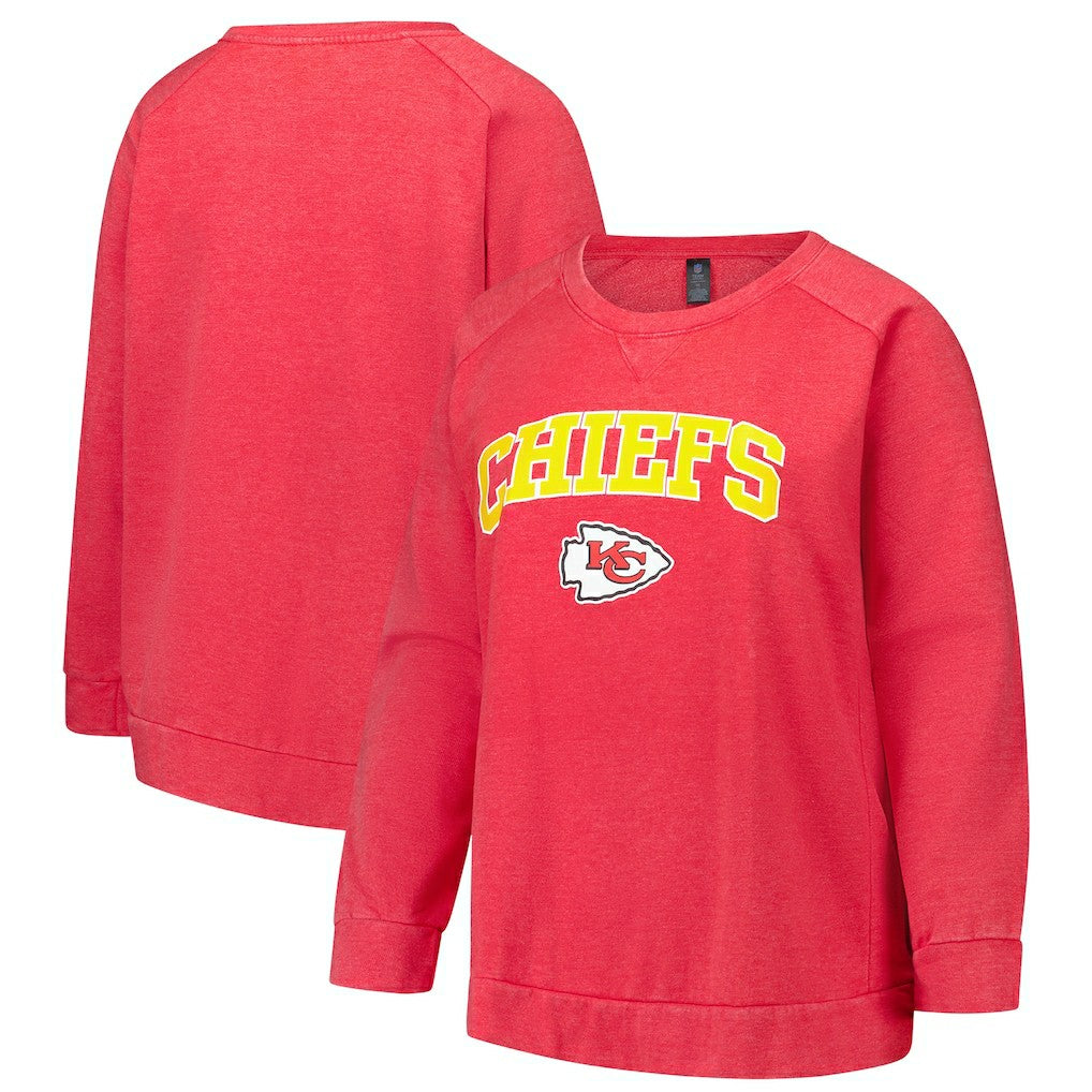 Kansas City Chiefs Profile Women's Plus Size Acid Wash Raglan Sweatshirt Red - NFL