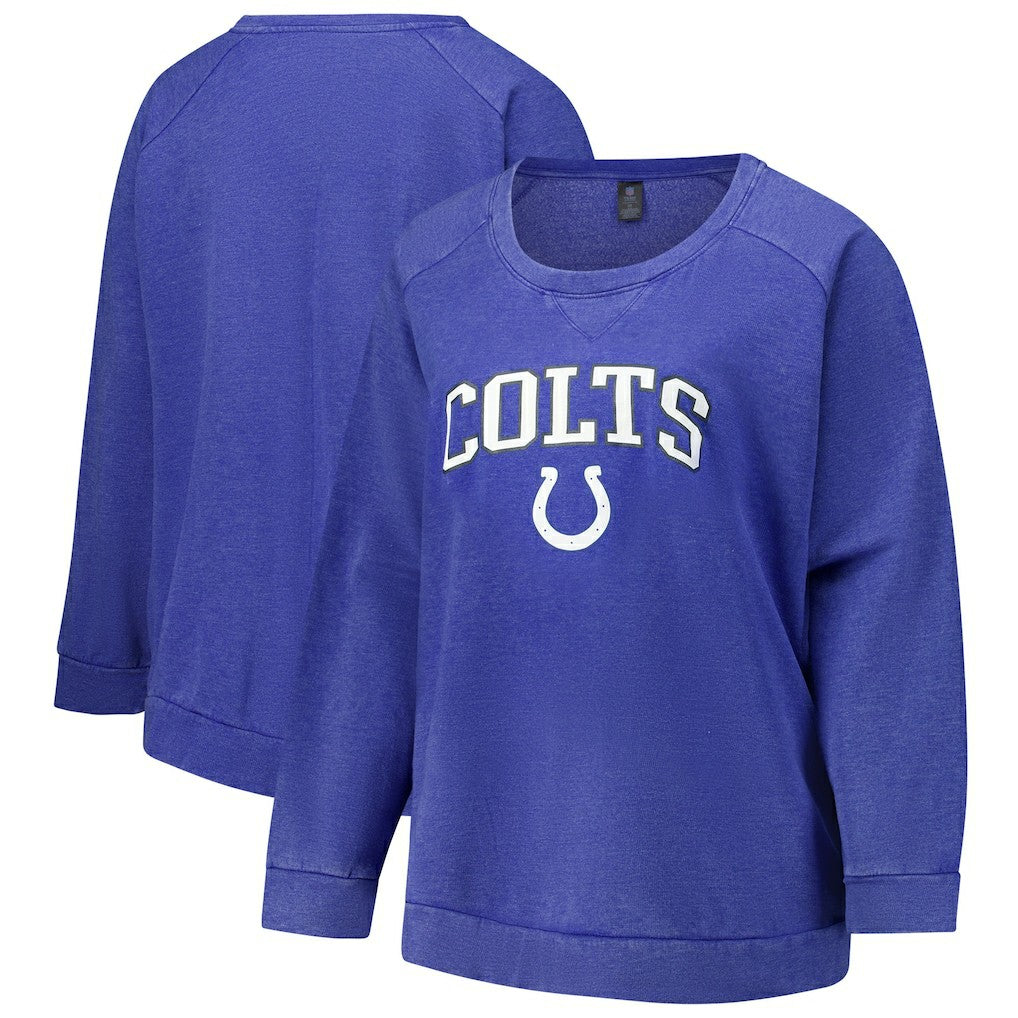 Indianapolis Colts Profile Women's Plus Size Acid Wash Raglan Sweatshirt Royal - NFL