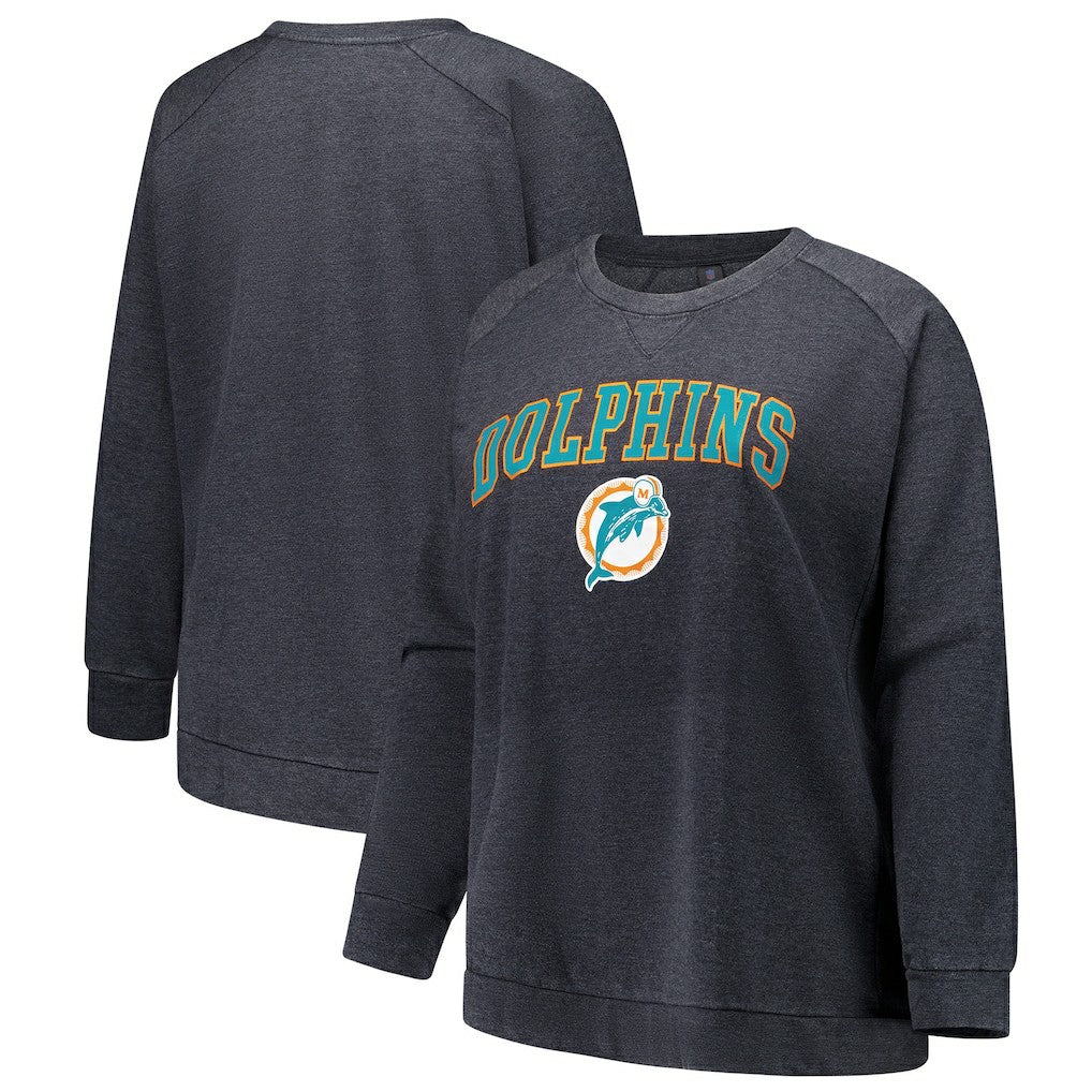 Miami Dolphins Profile Women's Plus Size Acid Wash Raglan Sweatshirt Charcoal - NFL