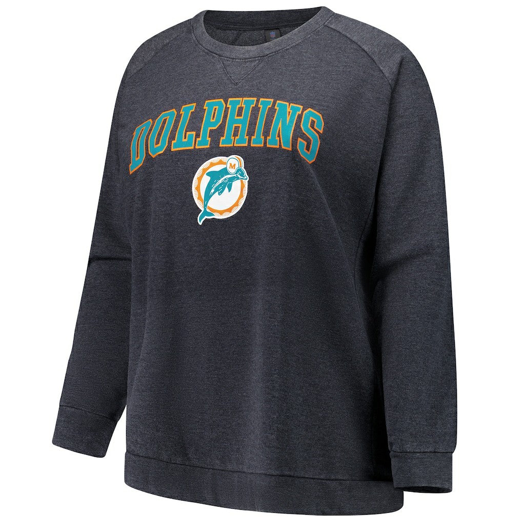 Miami Dolphins Profile Women's Plus Size Acid Wash Raglan Sweatshirt Charcoal - NFL