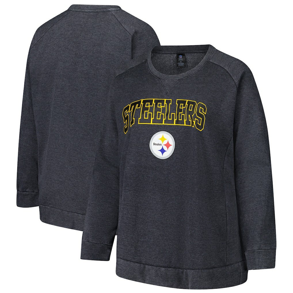 Pittsburgh Steelers Profile Women's Plus Size Acid Wash Raglan Sweatshirt Charcoal - NFL