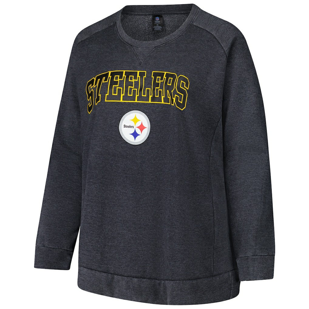 Pittsburgh Steelers Profile Women's Plus Size Acid Wash Raglan Sweatshirt Charcoal - NFL