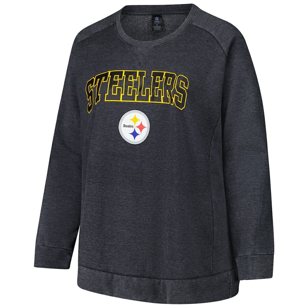 Pittsburgh Steelers Profile Women's Plus Size Acid Wash Raglan Sweatshirt Charcoal - NFL