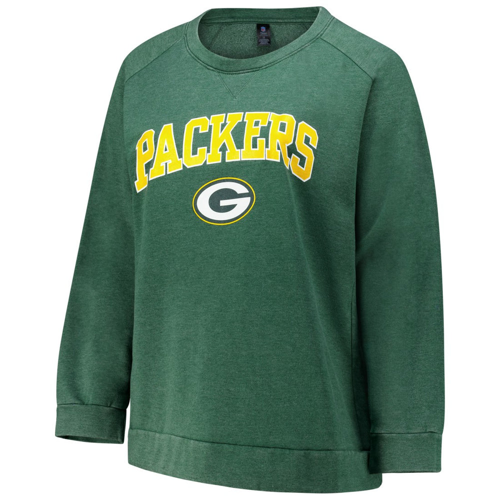 Green Bay Packers Profile Women's Plus Size Acid Wash Raglan Sweatshirt Heather Green - NFL