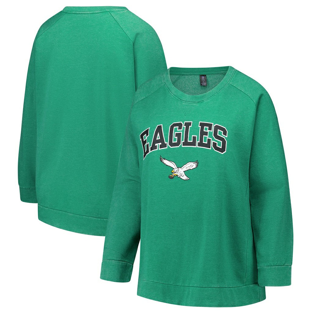 Philadelphia Eagles Profile Women's Plus Size Acid Wash Raglan Sweatshirt Kelly Green - NFL