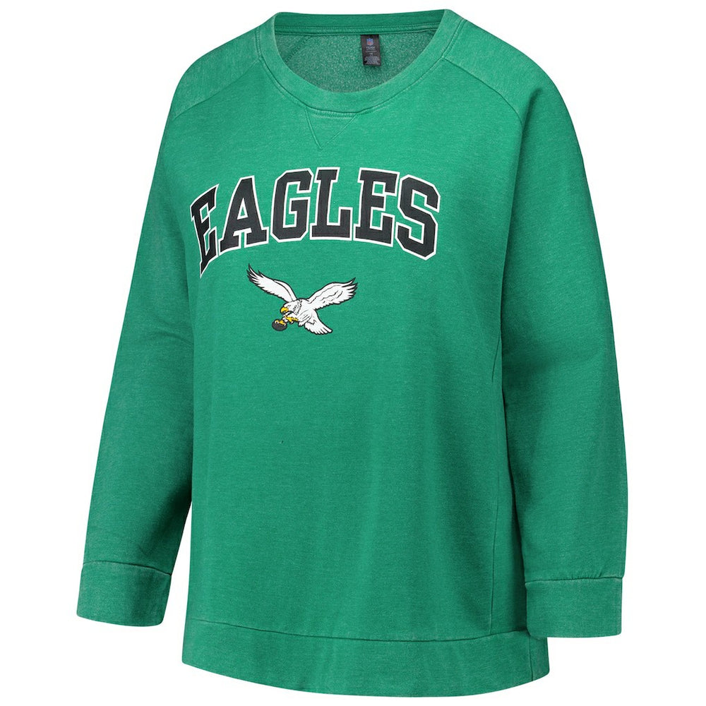 Philadelphia Eagles Profile Women's Plus Size Acid Wash Raglan Sweatshirt Kelly Green - NFL