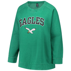 Philadelphia Eagles Profile Women's Plus Size Acid Wash Raglan Sweatshirt Kelly Green - NFL