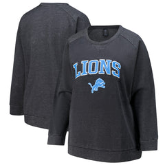 Detroit Lions Profile Women's Plus Size Acid Wash Raglan Sweatshirt Charcoal - NFL