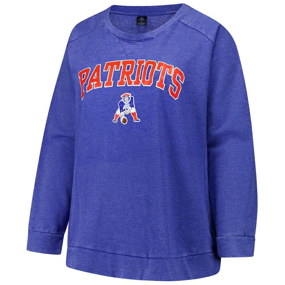 New England Patriots Profile Women's Plus Size Acid Wash Raglan Sweatshirt Royal - NFL