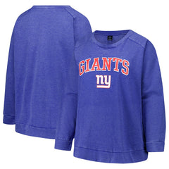 New York Giants Profile Women's Plus Size Acid Wash Raglan Sweatshirt Royal - NFL