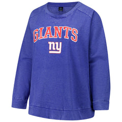 New York Giants Profile Women's Plus Size Acid Wash Raglan Sweatshirt Royal - NFL