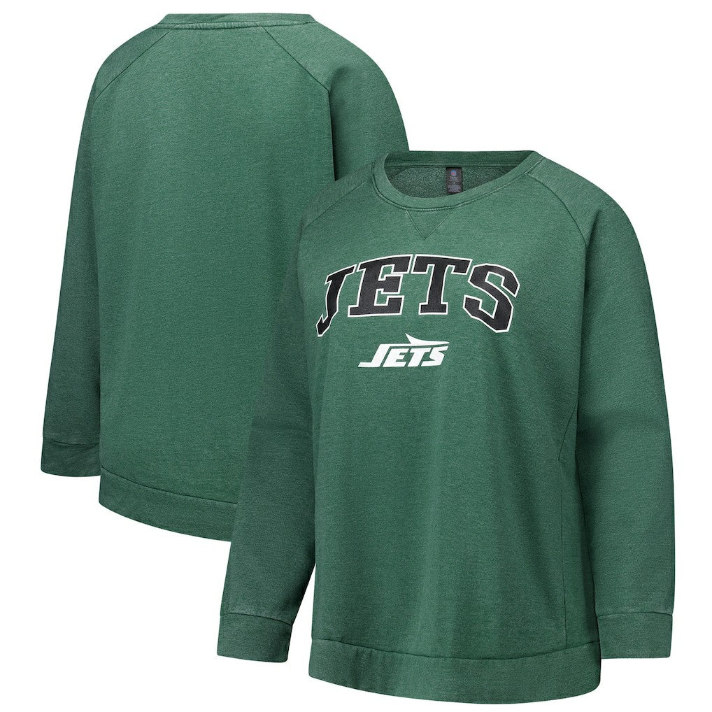 New York Jets Profile Women's Plus Size Acid Wash Raglan Sweatshirt Heather Green - NFL