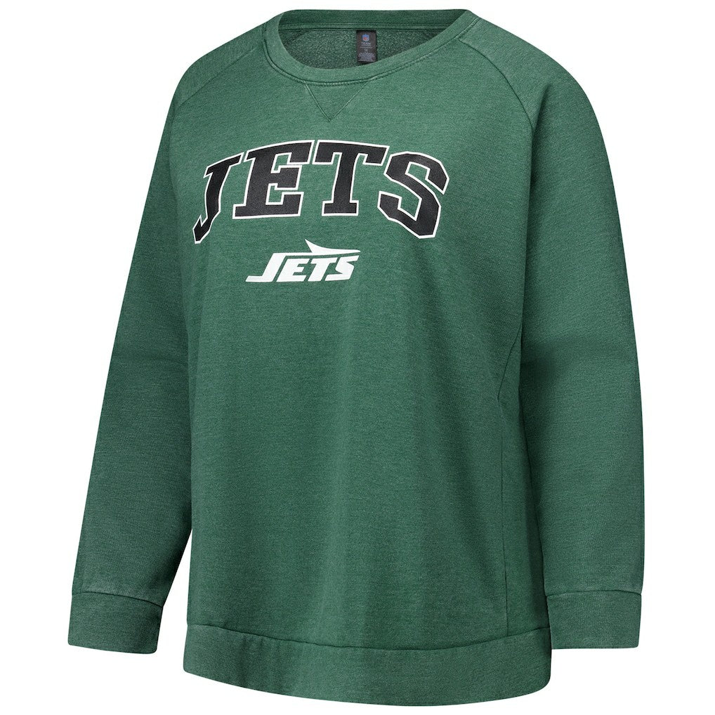 New York Jets Profile Women's Plus Size Acid Wash Raglan Sweatshirt Heather Green - NFL