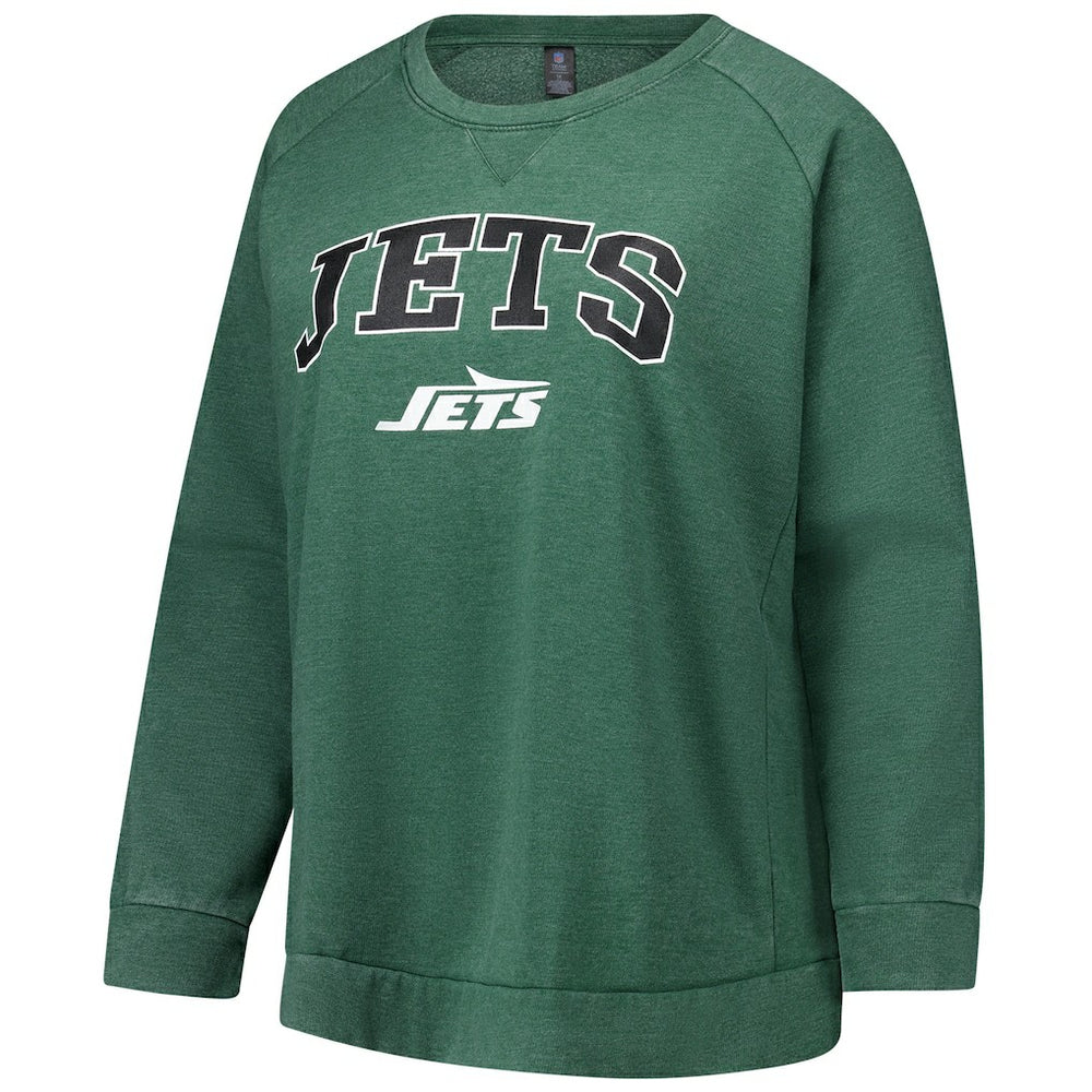 New York Jets Profile Women's Plus Size Acid Wash Raglan Sweatshirt Heather Green - NFL