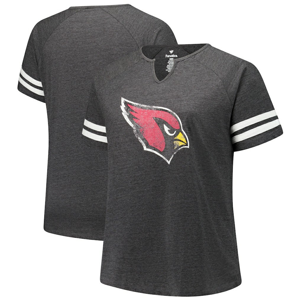 Arizona Cardinals Women's Plus Size Logo Striped Raglan Notch Neck T-Shirt Charcoal - Fanatics