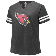 Arizona Cardinals Women's Plus Size Logo Striped Raglan Notch Neck T-Shirt Charcoal - Fanatics