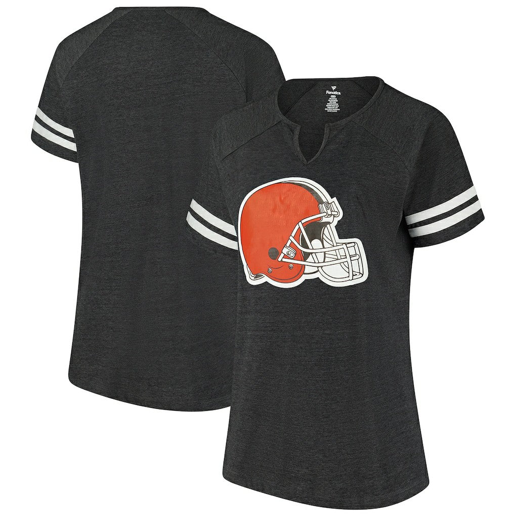 Cleveland Browns Women's Plus Size Logo Striped Raglan Notch Neck T-Shirt Charcoal - Fanatics