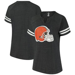 Cleveland Browns Women's Plus Size Logo Striped Raglan Notch Neck T-Shirt Charcoal - Fanatics