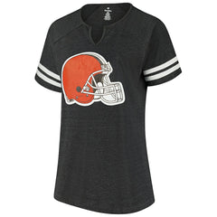 Cleveland Browns Women's Plus Size Logo Striped Raglan Notch Neck T-Shirt Charcoal - Fanatics