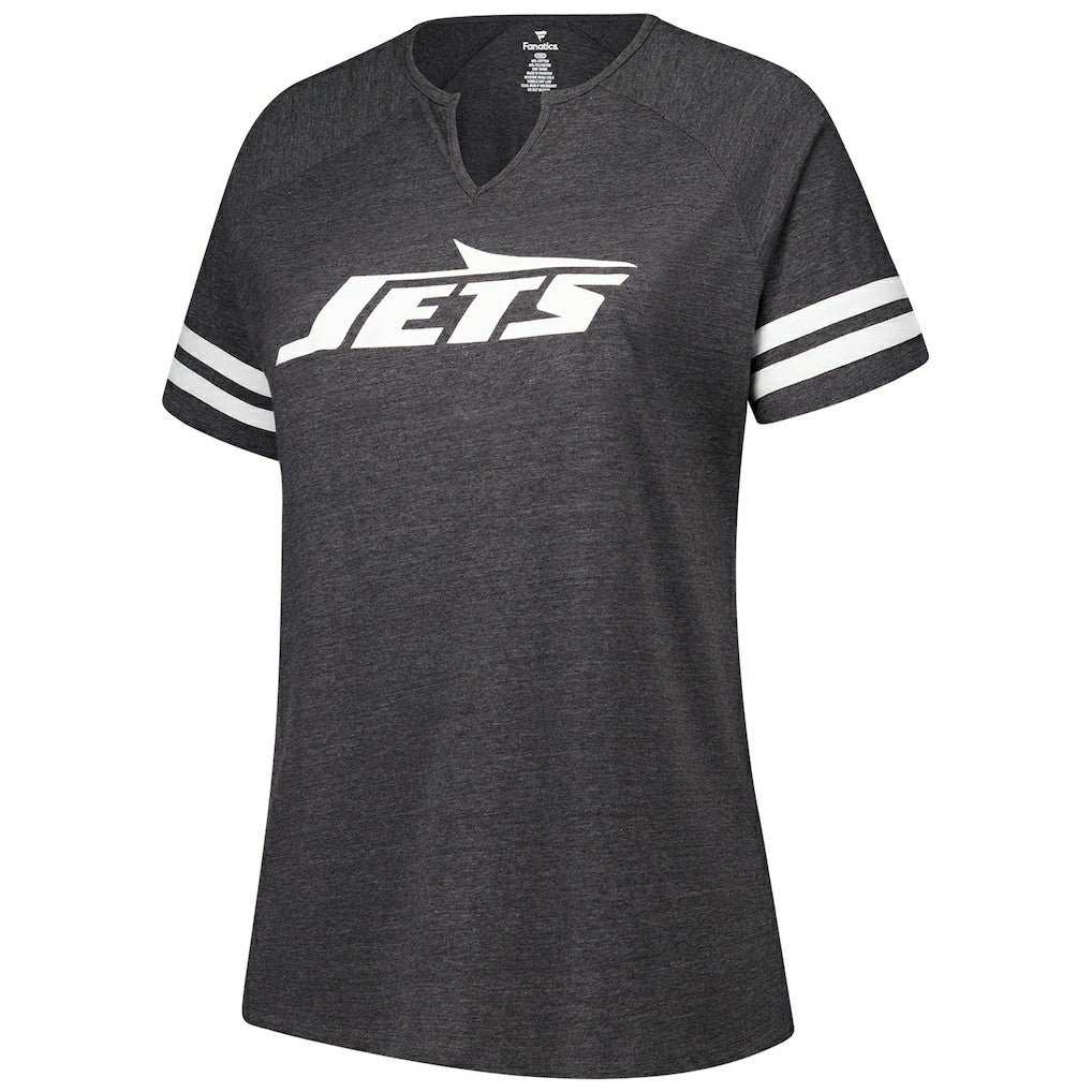 New York Jets Women's Plus Size Logo Striped Raglan Notch Neck T-Shirt Charcoal - Fanatics