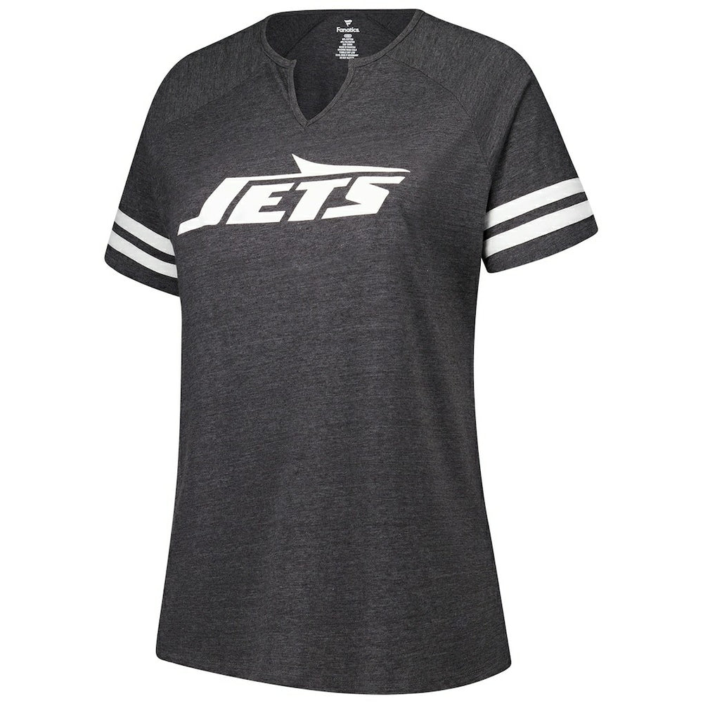 New York Jets Women's Plus Size Logo Striped Raglan Notch Neck T-Shirt Charcoal - Fanatics