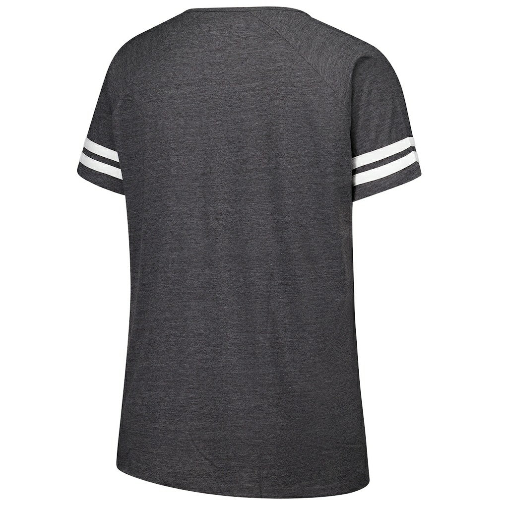 New York Jets Women's Plus Size Logo Striped Raglan Notch Neck T-Shirt Charcoal - Fanatics