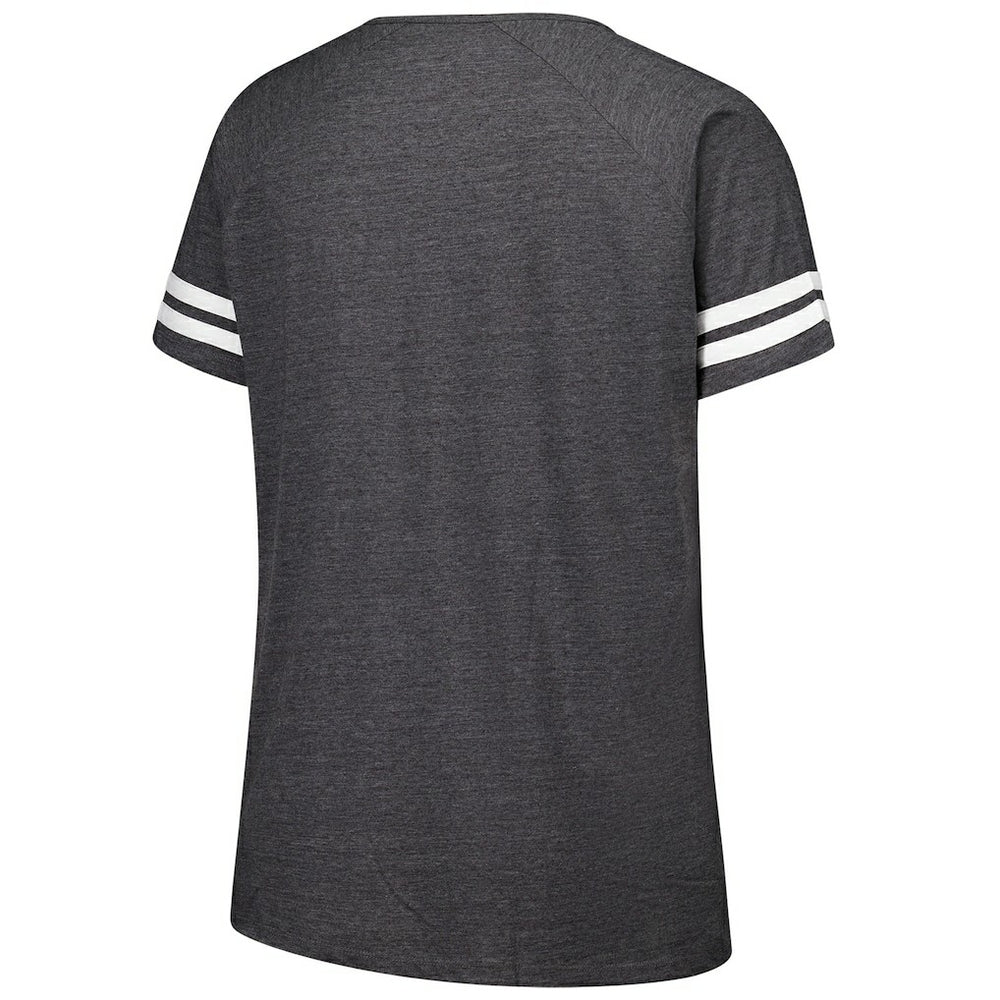 New York Jets Women's Plus Size Logo Striped Raglan Notch Neck T-Shirt Charcoal - Fanatics