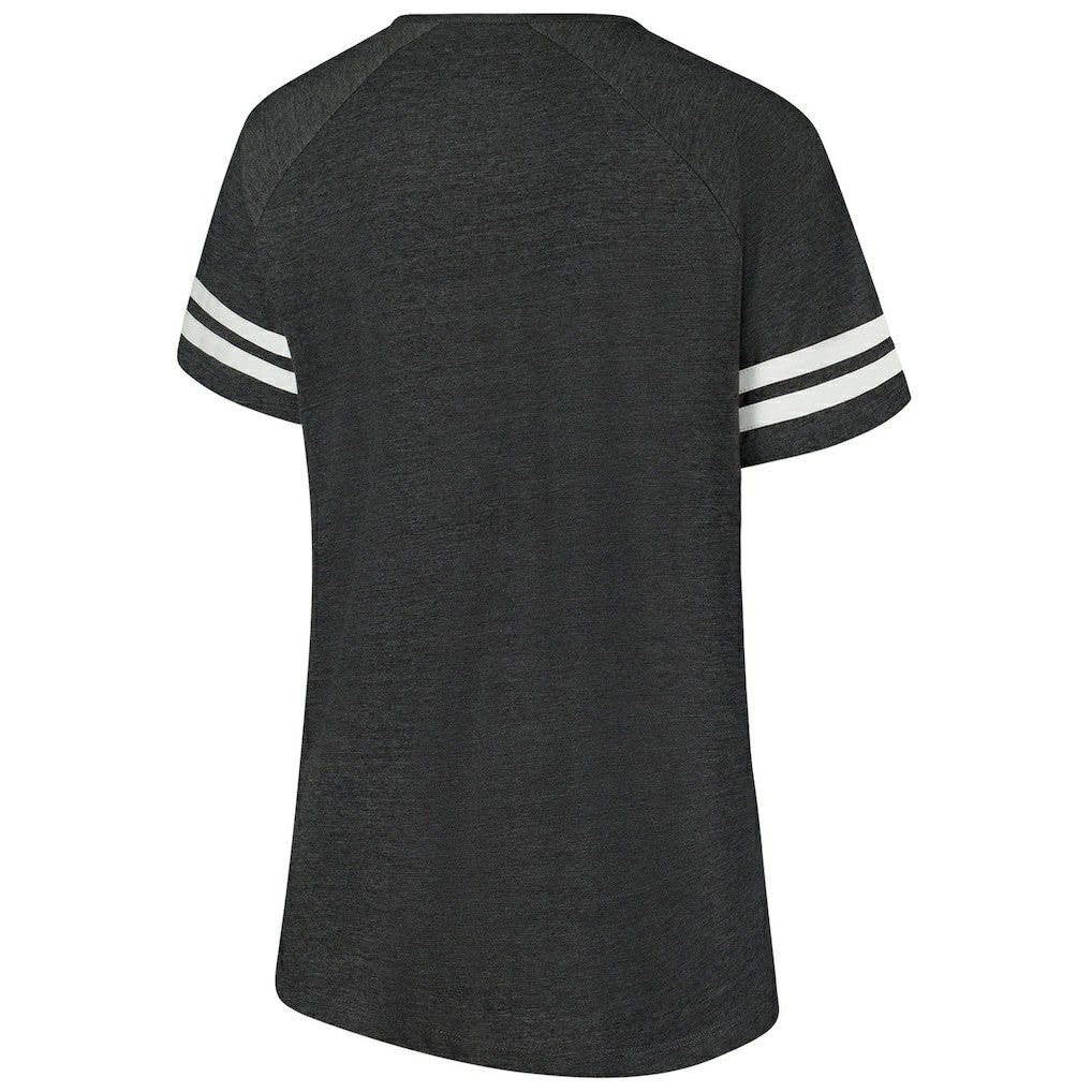 Carolina Panthers Women's Plus Size Logo Striped Raglan Notch Neck T-Shirt Black - Fanatics