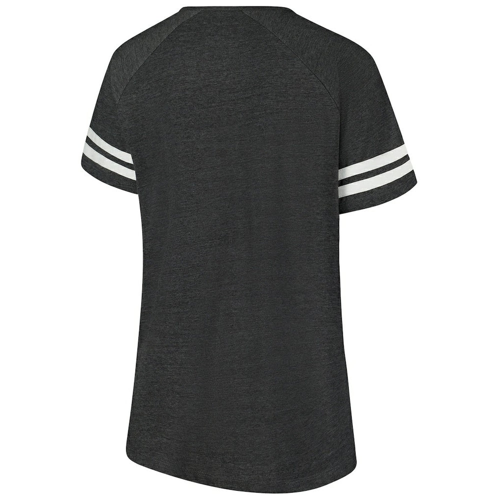 Carolina Panthers Women's Plus Size Logo Striped Raglan Notch Neck T-Shirt Black - Fanatics