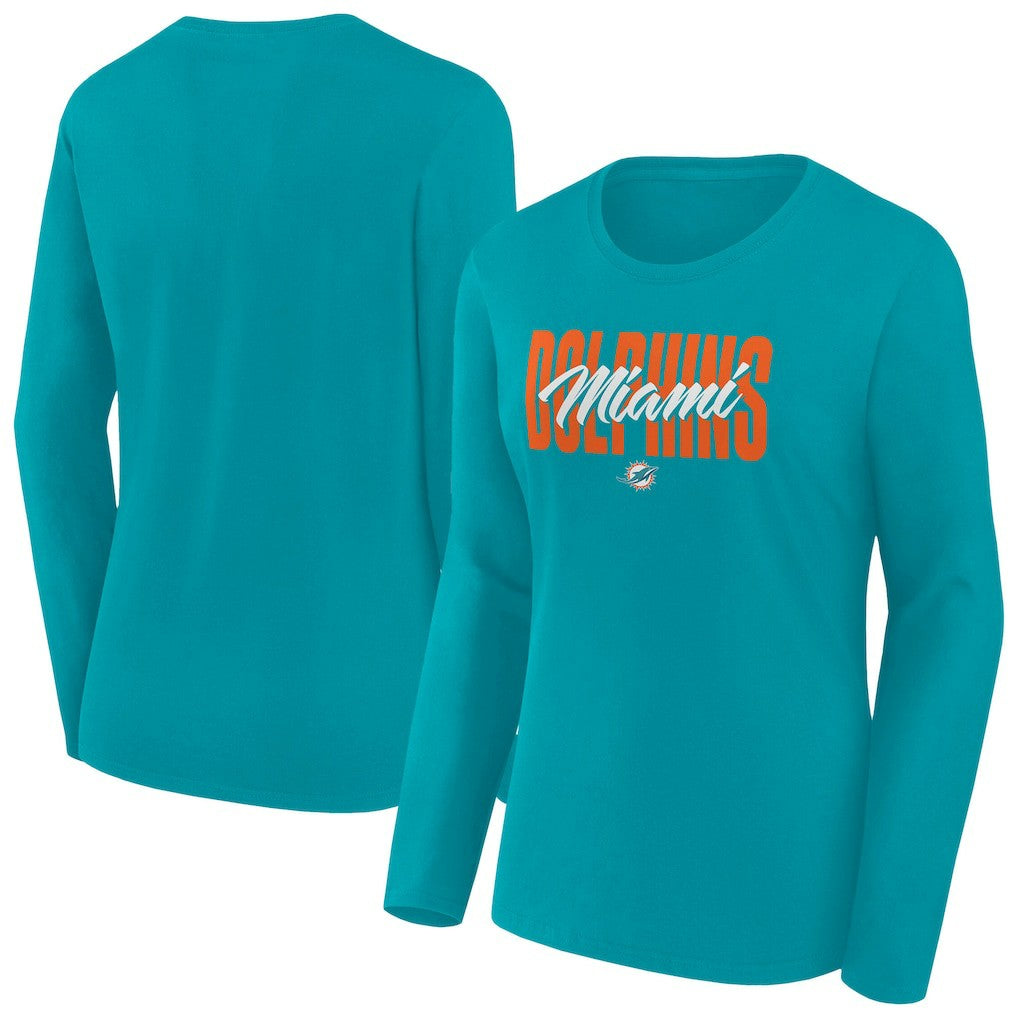 Miami Dolphins Women's Long Sleeve Scoop Neck T-Shirt Aqua - Fanatics
