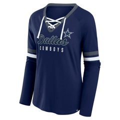 Dallas Cowboys Women's Plus Size Won & Done Lace-Up V-Neck Long Sleeve T-Shirt Navy - Fanatics