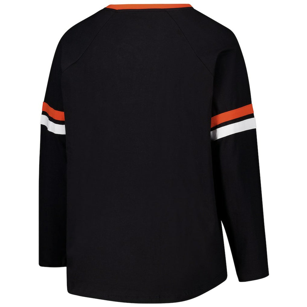 Cincinnati Bengals Women's Plus Size Won & Done Lace-Up V-Neck Long Sleeve T-Shirt Black - Fanatics