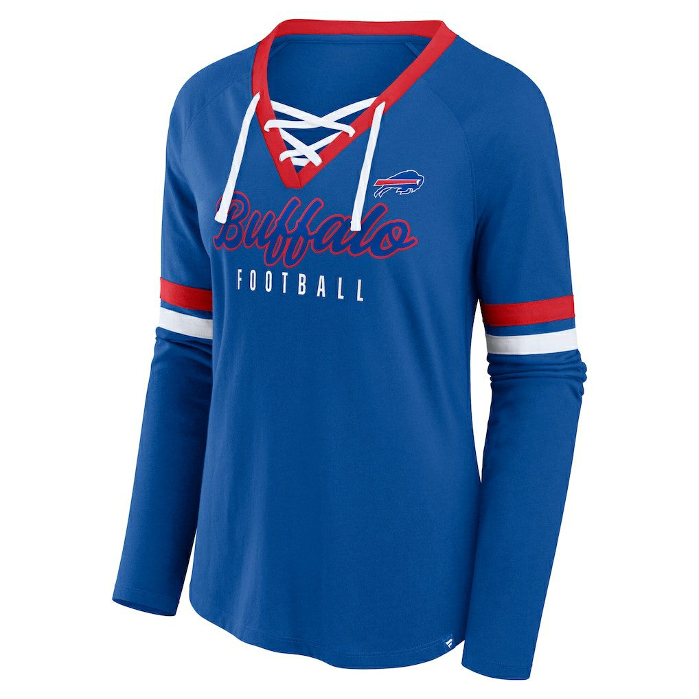 Buffalo Bills Women's Plus Size Won & Done Lace-Up V-Neck Long Sleeve T-Shirt Royal - Fanatics