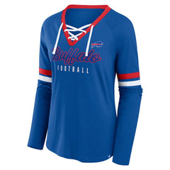 Buffalo Bills Women's Plus Size Won & Done Lace-Up V-Neck Long Sleeve T-Shirt Royal - Fanatics