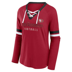 San Francisco 49ers Women's Plus Size Won & Done Lace-Up V-Neck Long Sleeve T-Shirt Scarlet - Fanatics