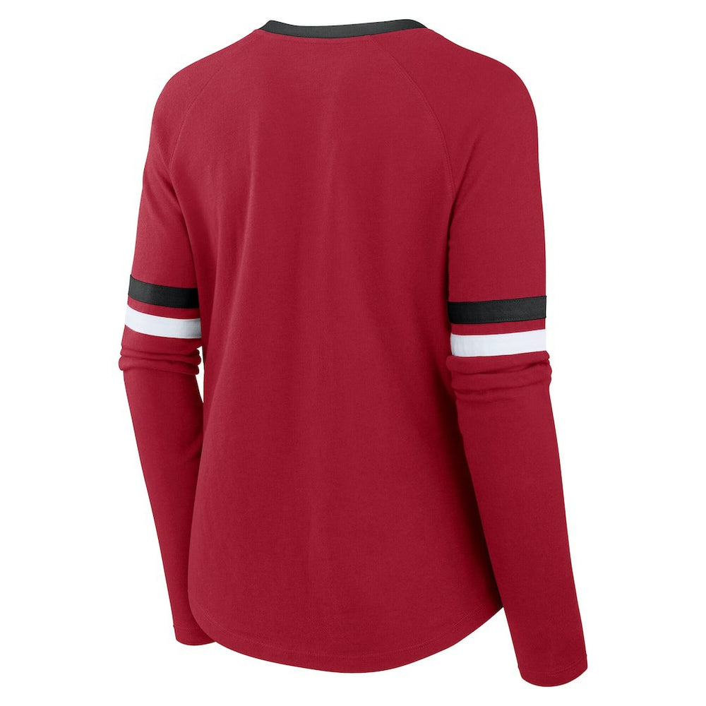 San Francisco 49ers Women's Plus Size Won & Done Lace-Up V-Neck Long Sleeve T-Shirt Scarlet - Fanatics