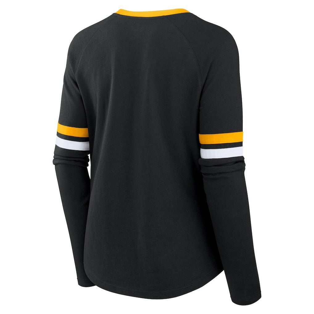 Pittsburgh Steelers Women's Plus Size Won & Done Lace-Up V-Neck Long Sleeve T-Shirt Black - Fanatics
