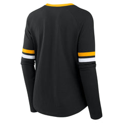 Pittsburgh Steelers Women's Plus Size Won & Done Lace-Up V-Neck Long Sleeve T-Shirt Black - Fanatics