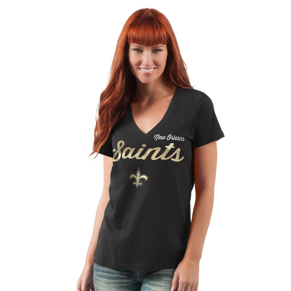 New Orleans Saints G-III 4Her by Carl Banks Women's Post Season V-Neck T-Shirt Black - NFL