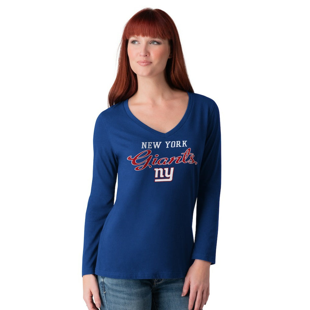 New York Giants G-III 4Her by Carl Banks Women's Post Season Long Sleeve V-Neck T-Shirt Royal - NFL