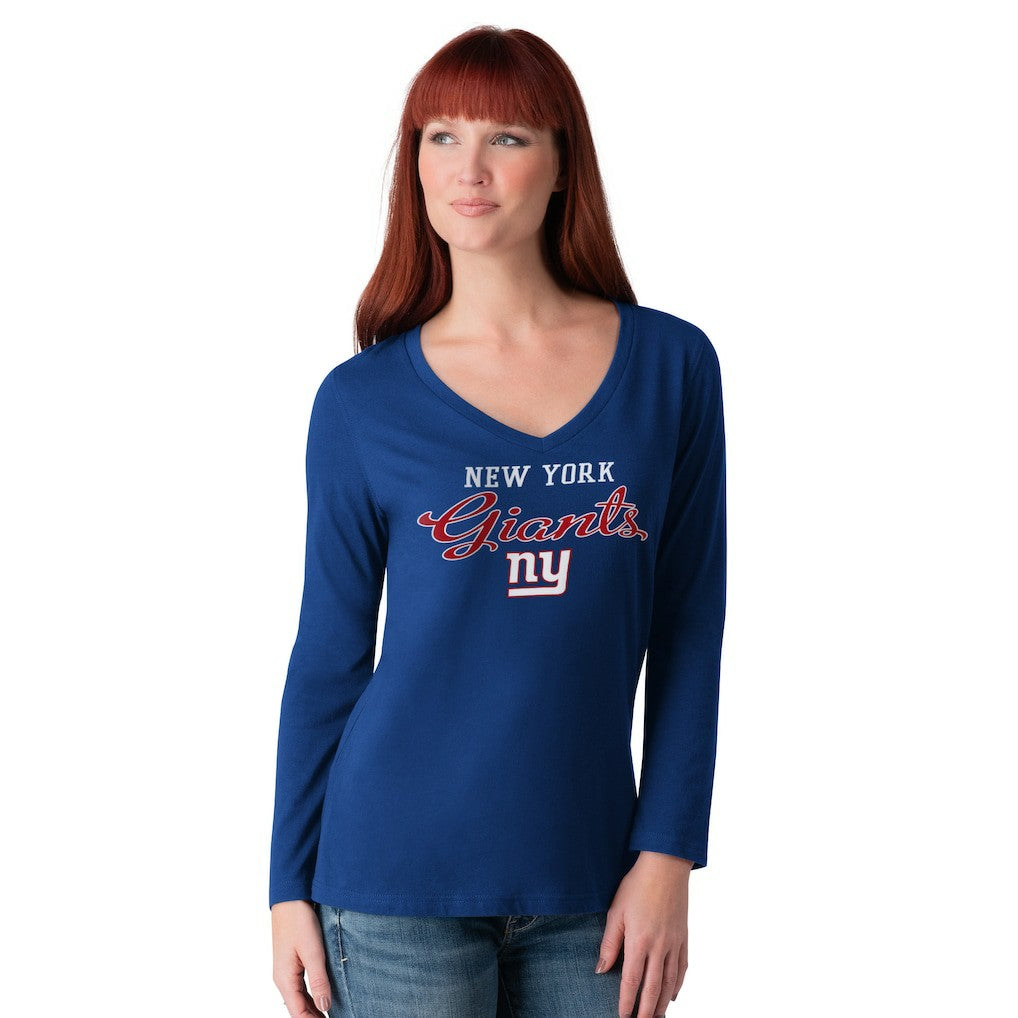 New York Giants G-III 4Her by Carl Banks Women's Post Season Long Sleeve V-Neck T-Shirt Royal - NFL