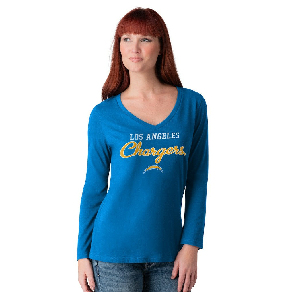Los Angeles Chargers G-III 4Her by Carl Banks Women's Post Season Long Sleeve V-Neck T-Shirt Powder Blue - NFL