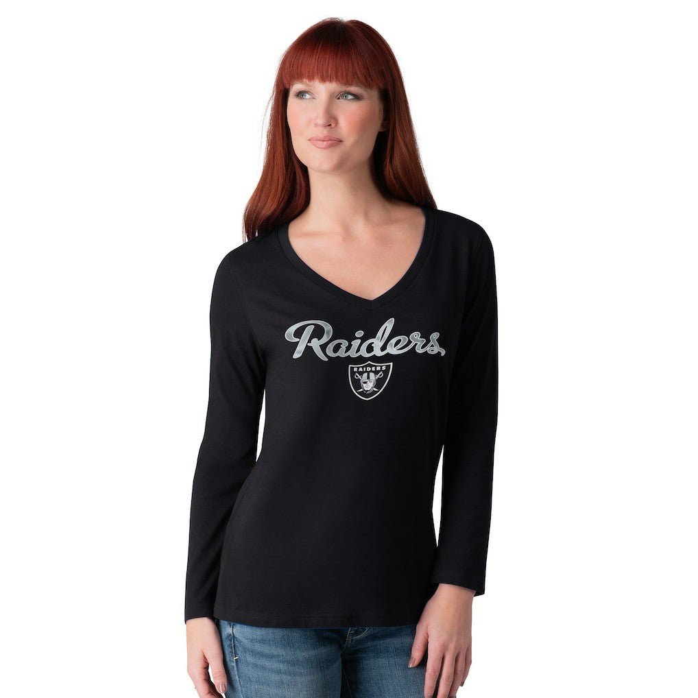 Las Vegas Raiders G-III 4Her by Carl Banks Women's Post Season Long Sleeve V-Neck T-Shirt Black - NFL