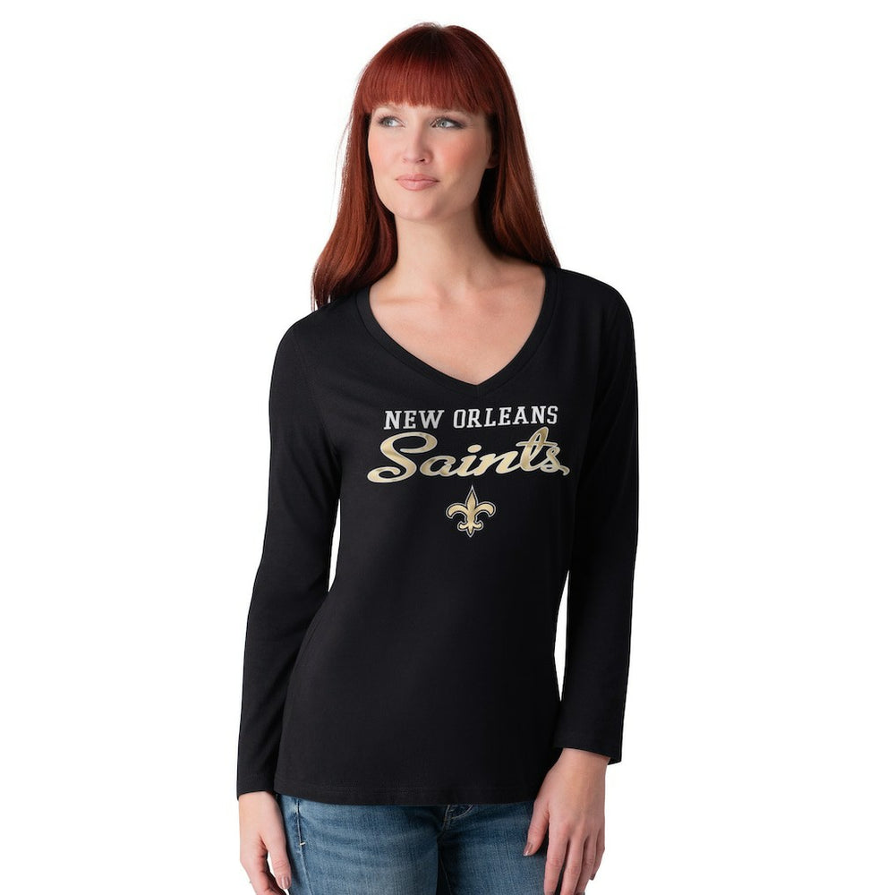New Orleans Saints G-III 4Her by Carl Banks Women's Post Season Long Sleeve V-Neck T-Shirt Black - NFL