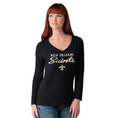 New Orleans Saints G-III 4Her by Carl Banks Women's Post Season Long Sleeve V-Neck T-Shirt Black - NFL