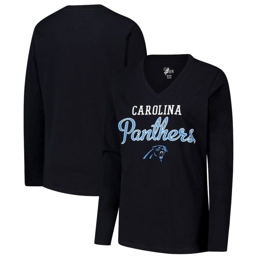 Carolina Panthers G-III 4Her by Carl Banks Women's Post Season Long Sleeve V-Neck T-Shirt Black - NFL