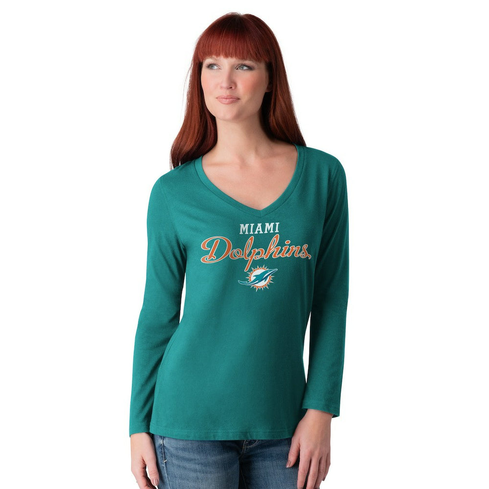 Miami Dolphins G-III 4Her by Carl Banks Women's Post Season Long Sleeve V-Neck T-Shirt Aqua - NFL