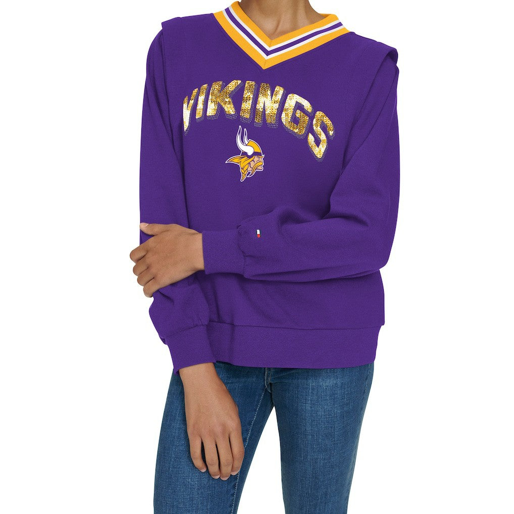 Minnesota Vikings Tommy Hilfiger Women's Alice V-Neck Pullover Sweatshirt Purple - NFL
